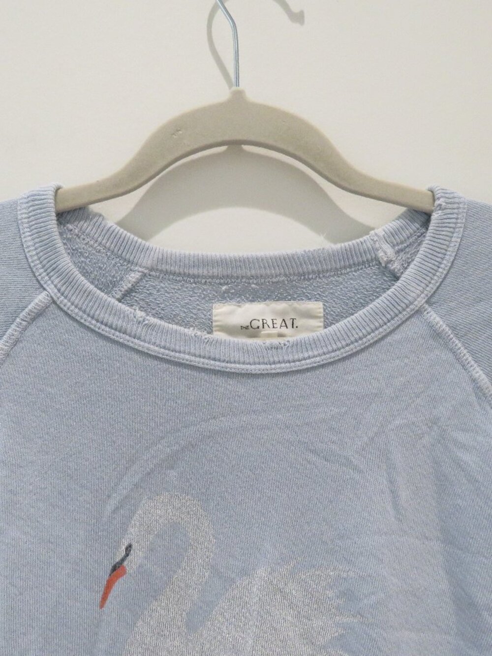 THE GREAT. The College Sweatshirt With Swan Graphic in Pale Blue Size 2 / Medium - Picture 6 of 15